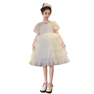 Robe princesse sans manches pour filles tulle brodé papillon nœud papillon robe de soirée anniversaire princesse 46 ans couleur abricot