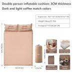 Coussin gonflable extérieur BISINNA 2 places matelas camping ultra léger valve auto gonflante sac de rangement intégré beige