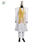 Robe traditionnelle africaine pour homme mariage cérémonie blanc doré polyester coupe ample style élégant tenue cérémonielle Dashiki robe blanche pantalon occasion spéciale qualité supérieure