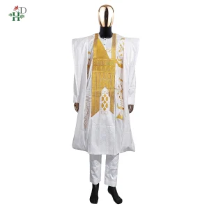 Robe traditionnelle africaine pour homme mariage cérémonie blanc doré polyester coupe ample style élégant tenue cérémonielle Dashiki robe blanche pantalon occasion spéciale qualité supérieure Robe traditionnelle africaine pour homme mariage cérémonie blanc doré polyester coupe ample style élégant tenue cérémonielle Dashiki robe blanche pantalon occasion spéciale qualité supérieure