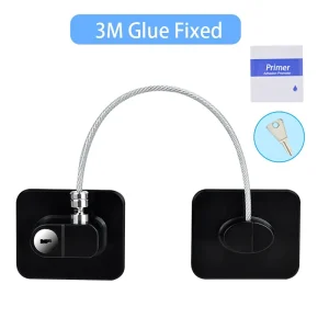 Serrure de sécurité pour enfants système de verrouillage avec câble métallique protection antiouverture adhésif 3M clé incluse design moderne facile à installer Serrure de sécurité pour enfants système de verrouillage avec câble métallique protection antiouverture adhésif 3M clé incluse design moderne facile à installer
