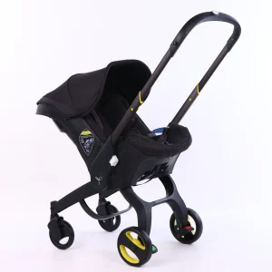 Siègeauto multifonctionnel 4 en 1 pour bébé compatible voiture et poussette groupe 0 doux et sécuritaire design moderne en noir et jaune
