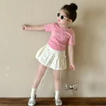 Ensemble de vêtements pour bébé fille chemisier à manches courtes jupe à fleurs tshirt en coton style mignon mode été 2 pièces  Rose