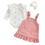 Ensemble vêtements bébé fille printemps body cœur côtelé salopette velours headband assorti 13 ans doux confort maternité