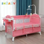 Lit bébé portable IMBABY multifonctionnel berceau pliable avec table à langer mobile poche rangement 06 ans rose