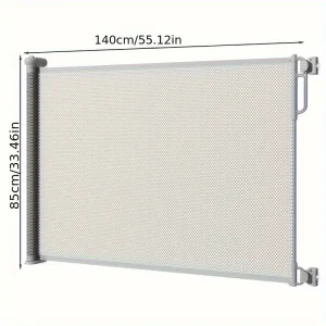 Barrière de sécurité intérieure rétractable pour bébés et animaux gardecorps en métal blanc avec filet 140cm x 85cm style moderne facile à installer Barrière de sécurité intérieure rétractable pour bébés et animaux gardecorps en métal blanc avec filet 140cm x 85cm style moderne facile à installer