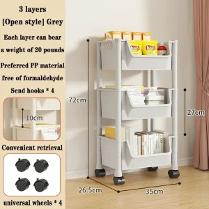 Organisateur de chariot à main de rangement Mobile support de stockage multicouche pour chambre à coucher cuisine avec chariot à roulettes étagère de salon  3layer gray