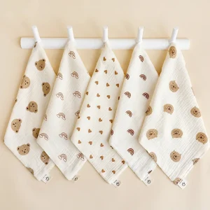 Ensemble de serviettes pour bébé en mousseline de coton 5 pièces serviettes de visage bavoirs mouchoirs lingettes douces et hygiéniques pour nouveauné