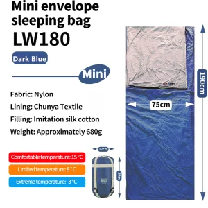 Sac de couchage ultraléger compact pour adulte camping et randonnée portable étanche isolation en coton sommeil confortable voyage lavable bleu foncé LW180
