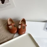 Chaussures bébé fille cuir verni plateforme ballerines vintage style rétro 2 à 8 ans brown