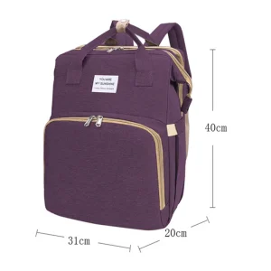 Sac à dos maman bébé sac portage multifonctionnel Oxford cloth design moderne coloris violet épaules rembourrées compartiments multiples idéal loisirs quotidien