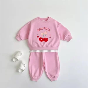 Ensemble bébé fille rose pâle sweatshirt et pantalon style cute printemps automne 06 mois doux et confortable tissu léger idéal pour sorties et quotidien