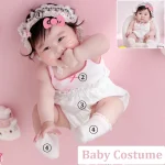 Costume photo bébé fille 34 mois thème dessin animé rose mignon kit vêtements et accessoires artistiques poupée chat Kt Studio idéal 100 jours