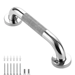 Barre d&rsquo;appui salle de bain antidérapant acier inoxydable poignée gaufrée chrome moderne support douche toilette 30cm sûr durable