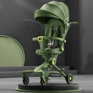 Poussette multifonction bébé 02 ans position assise couchée portable 4 roues vue haute nouveau collection vert