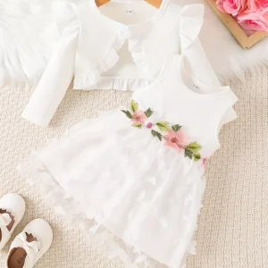 Robe en tulle fleurie cardigan à volants pour fille ensemble 2 pièces occasions spéciales style élégant qualité douce bébé fille 13 ans Robe en tulle fleurie cardigan à volants pour fille ensemble 2 pièces occasions spéciales style élégant qualité douce bébé fille 13 ans
