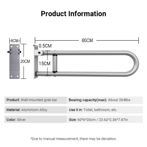 Main courante toilettes antichute salle bain barre appui sécurité aluminium rabattable fixation murale salle de bain antidérapante