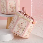 Boîte Cadeau Décorative pour Bébé Fête Mariage 10 Pièces Rose et Doré Carrousel Cœur Idée Faveur Élégante et Pratique