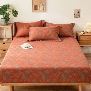 Ensemble literie bébé drap double couche jacquard 100% coton housse matelas oreillers motifs floraux couleurs chaudes style moderne Ensemble literie bébé drap double couche jacquard 100% coton housse matelas oreillers motifs floraux couleurs chaudes style moderne