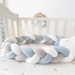 Protecteur de berceau bébé 1 à 4 mois parechocs lit coussin oreiller tressé décoration chambre bébé accessoire literie  Gris Blanc Bleu