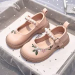 Chaussures princesse brodées en cuir synthétique pour enfant ballerines souples rose pâle Floral perles semelle caoutchouc confort durable occasion spéciale