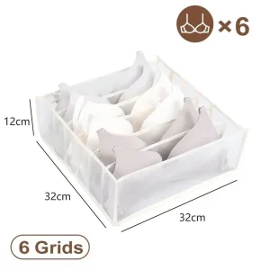 Organisateur de placard pour soutiengorge 6 compartiments tissu non tissé design moderne rangement optimal blanc crème