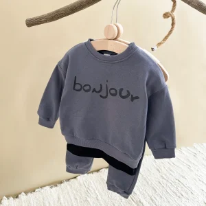 Ensemble bébé garçon &lsquo;BONJOUR&rsquo; sweat à capuche  pantalon manches longues vêtements décontractés en coton polyester 24 ans