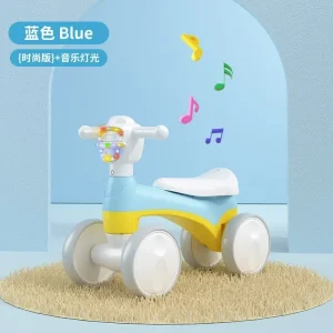 Tricycle interactif pour bébé apprentissage du balancement musique intégrée design écoénergétique couleur bleu clair idéal pour enfants de 1 à 3 ans