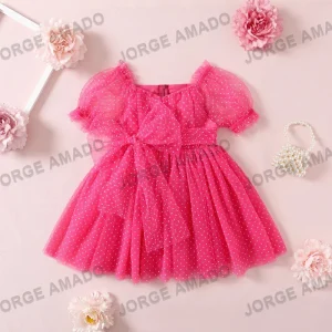 Tenues assorties pour la famille jumeaux robe dos ouvert costume batterie style doux été flocage pois rose red dress