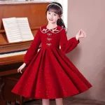 Robe princesse douce manches longues filles robe chic tendance collection printemps 2025 robe princesse fille 412 ans