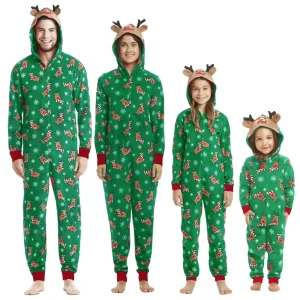 Tenues assorties de noël pour la famille, combinaison une pièce à capuche avec oreilles d&rsquo;élan, barboteuse, ensemble de vêtements pour adultes et enfants, pyjama Look de noël – green