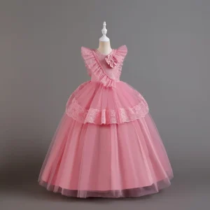 Robe princesse pour enfant tulle et dentelle style classique rose pâle fêtes et cérémonies robe de bal fille 38 ans