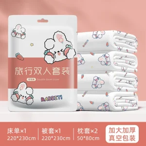 Ensemble literie bébé Rabbit! 4 en 1 housse couette taies oreiller sac couchage motif lapin doux design enfant idéal voyage facile entretien