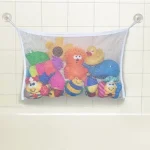 Organisateur de jouets de bain avec ventouses filet en mesh blanc 35x45cm rangement écoénergique pour bébés et enfants