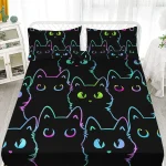 Ensemble de literie 4 pièces pour enfants drap housse et taies d&rsquo;oreiller chat mignon style kawaii lit double idéal chambre enfant ado adulte