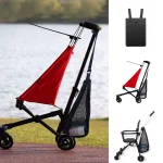 Filet poussette maille bébé organizer buggy poche grande capacité couleur unie noir tissu polyester nylon design moderne