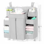 Organisateur de couches multipoches sans BPA panneau PVC conteneur suspendu pour lit de bébé polyester light grey