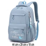 Sac à dos scolaire pour fille design chats nylon bleu clair fonctionnel et ludique