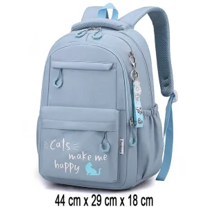 Sac à dos scolaire pour fille design chats nylon bleu clair fonctionnel et ludique Sac à dos scolaire pour fille design chats nylon bleu clair fonctionnel et ludique