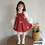 Robe et chemise à bascule pour filles ensemble deux pièces automne 2025 manches longues confortable style décontracté coton doux qualité premium sécurité bébé accessoires poussette