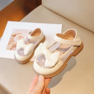Chaussures bébé fille cuir respirant nœud princesse occasion spéciale printemps 2023 crème