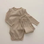 Ensemble Vêtements Bébé Fille 02 Ans Coton Ribé Design Doux Fronces Manches Longues Tenue Printemps Confortable Sécurité Haute Qualité