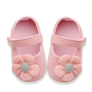 Chaussures antidérapantes bébé fille 012 mois tricotées fleurs rose pink premiers pas confortables