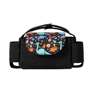 Sac de poussette multifonctionnel polyester dinosaures poches rangement bébé maman style ludique Sac de poussette multifonctionnel polyester dinosaures poches rangement bébé maman style ludique
