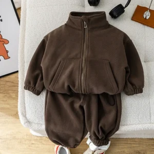 Ensemble hiver enfants 2 pièces polaire cotonpolyester casual veste pantalon 16 ans style moderne manteau décontracté pour filles garçons Ensemble hiver enfants 2 pièces polaire cotonpolyester casual veste pantalon 16 ans style moderne manteau décontracté pour filles garçons