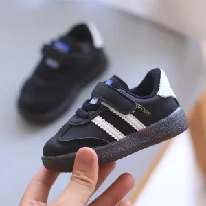 Chaussures sportives enfants antiglisse respirantes noires blancs logo bleu doré Velcro unisex 37 ans