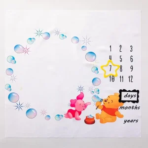Couverture de croissance pour bébé backdrop photo mensuelle design Winnie l&rsquo;Ourson 100×100 cm polyester cadeau naissance filles et garçons
