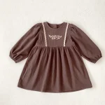Robe pour enfant longues manches fleuri broderie vintage automne maternelle princesse coton doux durabilité sécurité qualité premium