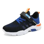 Chaussures de sport enfants légères confortables semelle antidérapante style moderne coloris bleu et orange facile à enfiler