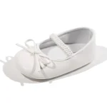 Chaussures de princesse pour nouveauné fille ballerines à nœud semelle plate cuir synthétique 018 mois blanc confortable style classique